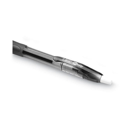 BIC Gel-ocity Gel Pen, Retractable, Medium 0.7 mm, Black Ink, Translucent Black Barrel, Dozen RLC11 BLK