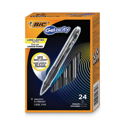 BIC Gel-ocity Gel Pen Value Pack, Retractable, Medium 0.7 mm, Black Ink, Black Barrel, 24-Pack RLC241-BK
