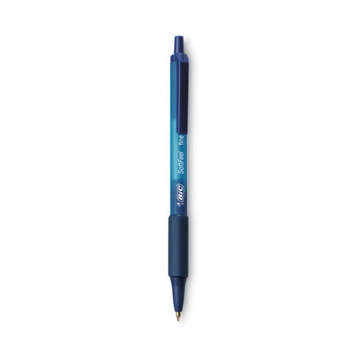 BIC Soft Feel Ballpoint Pen, Retractable, Medium 1 mm, Blue Ink, Blue Barrel, Dozen SCSM11 BLU
