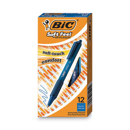 BIC Soft Feel Ballpoint Pen, Retractable, Medium 1 mm, Blue Ink, Blue Barrel, Dozen SCSM11 BLU