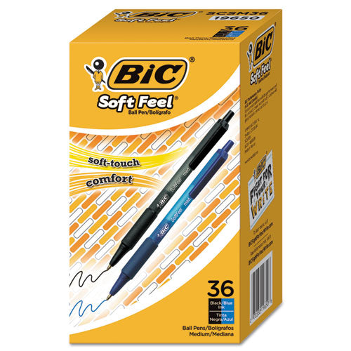 BIC Soft Feel Ballpoint Pen Value Pack, Retractable, Medium 1 mm, Assorted Ink and Barrel Colors, 36-Pack SCSM361-AST