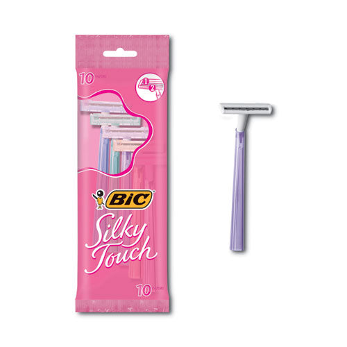 BIC Silky Touch Womenâ€™s Disposable Razor, 2 Blades, Assorted Colors, 10-Pack STWP102