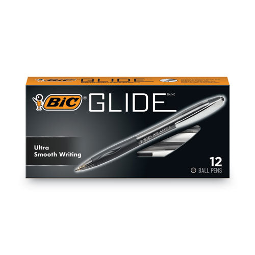 BIC GLIDE Ballpoint Pen, Retractable, Medium 1 mm, Black Ink, Black Barrel, Dozen VCG11 BLK