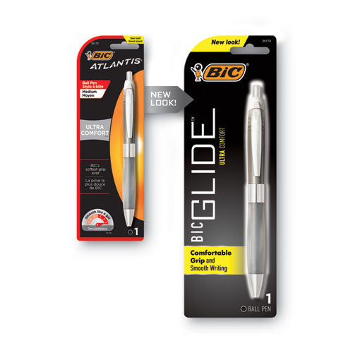 BIC GLIDE Bold Ballpoint Pen, Retractable, Bold 1.6 mm, Blue Ink, Translucent Blue Barrel, Dozen VLGB11-BE
