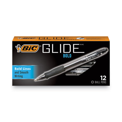 BIC GLIDE Bold Ballpoint Pen, Retractable, Bold 1.6 mm, Black Ink, Smoke Barrel, Dozen VLGB11-BK