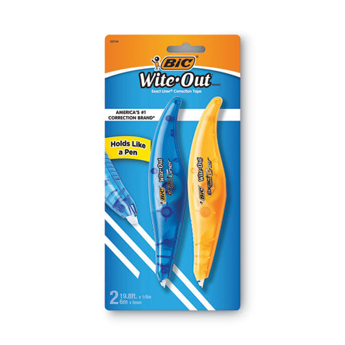 BIC Wite-Out Brand Exact Liner Correction Tape, Non-Refillable, Blue-Orange, 1-5" x 236", 2-Pack WOELP21