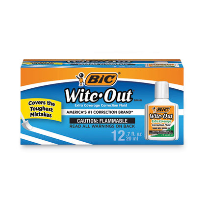 BIC Wite-Out Extra Coverage Correction Fluid, 20 ml Bottle, White, 1-Dozen WOFEC12 WHI