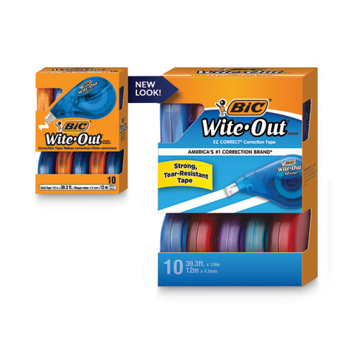 BIC Wite-Out EZ Correct Correction Tape Value Pack, Non-Refillable, 1-6" x 472", 10-Box WOTAP10