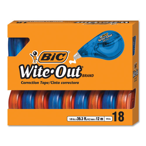 BIC Wite-Out EZ Correct Correction Tape Value Pack, Non-Refillable, 1-6" x 472", 18-Pack WOTAP18