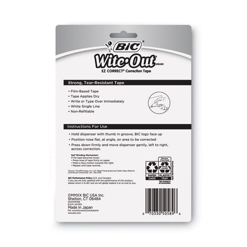 BIC Wite-Out EZ Correct Correction Tape, Non-Refillable, 1-6" x 400", 4-Pack WOTAPP418