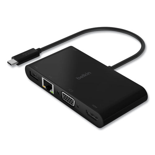 Belkin USB-C Multimedia + Charge Adapter, 4K HDMI; USB-A; USB-C; VGA, 4.9 ft, Black AVC004BK-BL