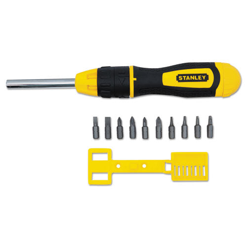 Stanley Tools 3 inch Multi-Bit Ratcheting Screwdriver, 10 Bits, Black-Yellow 68-010