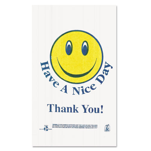 Barnes Paper Company Smiley Face Shopping Bags, 12.5 microns, 11.5" x 21", White, 900-Carton T1-6SMILEY