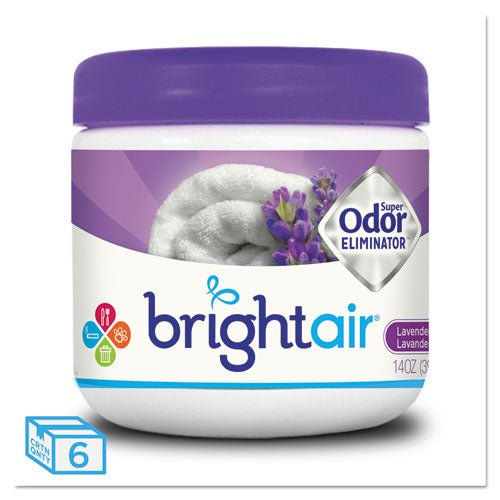 Bright Air Super Odor Eliminator, Lavender and Fresh Linen, Purple, 14 oz Jar, 6-Carton 900014