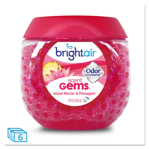 Bright Air Scent Gems Odor Eliminator, Island Nectar and Pineapple, Pink, 10 oz Jar, 6-Carton BRI 900229