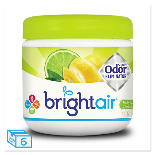 Bright Air Super Odor Eliminator, Zesty Lemon and Lime, 14 oz Jar, 6-Carton 900248