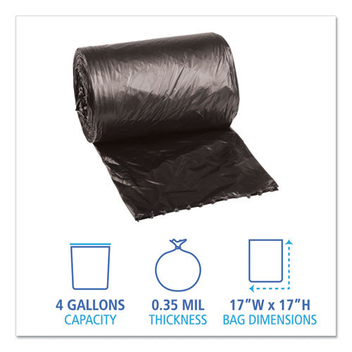 Boardwalk Low-Density Waste Can Liners, 4 gal, 0.35 mil, 17" x 17", Black, 1,000-Carton H3417RKKR01