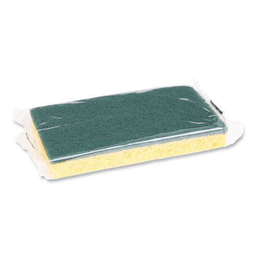 Boardwalk Scrubbing Sponge, Medium Duty, 3.6 x 6.1, 0.75" Thick, Yellow-Green, Individually Wrapped, 20-Carton 74BWK MD