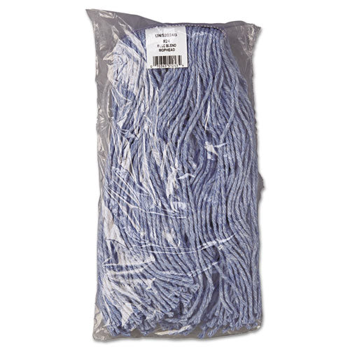 Boardwalk Mop Head, Standard Head, Cotton-Synthetic Fiber, Cut-End, #24, Blue, 12-Carton BWK2024B