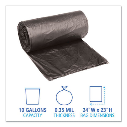 Boardwalk Low-Density Waste Can Liners, 10 gal, 0.35 mil, 24" x 23", Black, 500-Carton H4823RKKR01