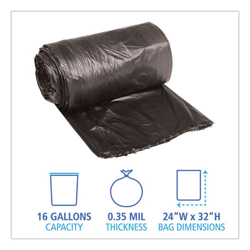 Boardwalk Low-Density Waste Can Liners, 16 gal, 0.35 mil, 24" x 32", Black, 500-Carton H4832RKKR01