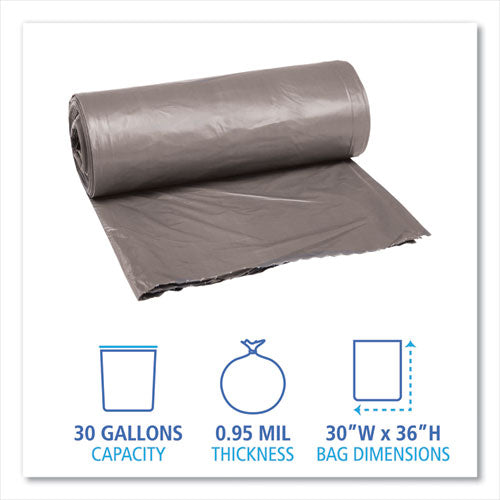 Boardwalk Low-Density Waste Can Liners, 30 gal, 0.95 mil, 30" x 36", Gray, 100-Carton H6036TGKR01