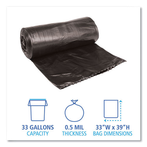 Boardwalk Low-Density Waste Can Liners, 33 gal, 0.5 mil, 33" x 39", Black, 200-Carton H6639MKKR01