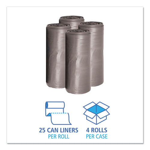 Boardwalk Low-Density Waste Can Liners, 33 gal, 1.1 mil, 33" x 39", Gray, 100-Carton H6639SGKR01