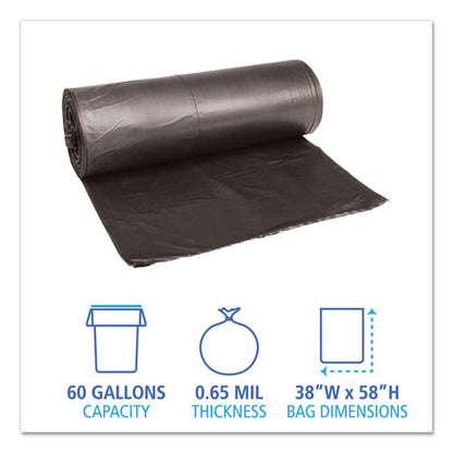 Boardwalk Low-Density Waste Can Liners, 60 gal, 0.65 mil, 38" x 58", Black, 100-Carton H7658HKKR01