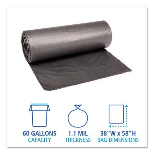 Boardwalk Low-Density Waste Can Liners, 60 gal, 1.1 mil, 38" x 58", Gray, 100-Carton H7658SGKR01