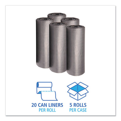 Boardwalk Low-Density Waste Can Liners, 60 gal, 1.1 mil, 38" x 58", Gray, 100-Carton H7658SGKR01