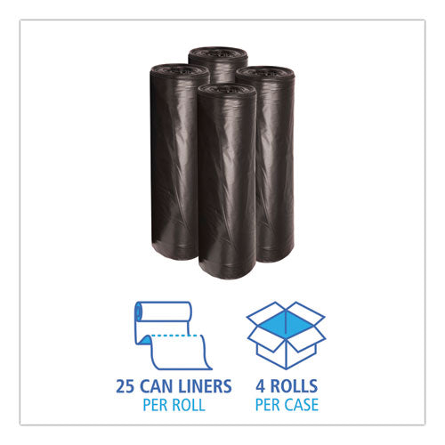 Boardwalk Low-Density Waste Can Liners, 45 gal, 0.6 mil, 40" x 46", Black, 100-Carton H8046HKKR01