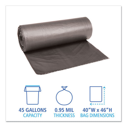 Boardwalk Low-Density Waste Can Liners, 45 gal, 0.95 mil, 40" x 46", Gray, 100-Carton H8048TGKR01