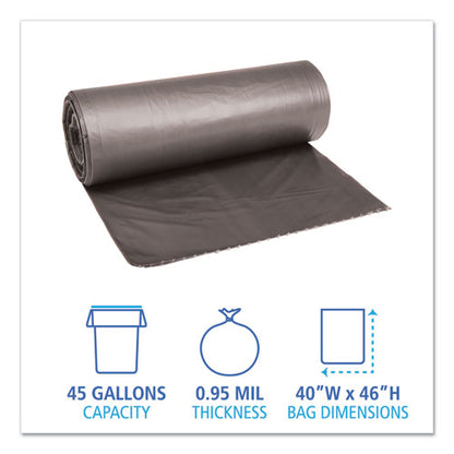 Boardwalk Low-Density Waste Can Liners, 45 gal, 0.95 mil, 40" x 46", Gray, 100-Carton H8048TGKR01