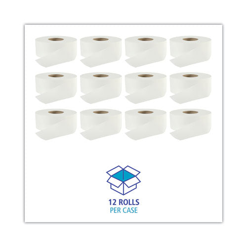 Boardwalk Jumbo Roll Bathroom Tissue, Septic Safe, 2-Ply, White, 3.2" x 525 ft, 12 Rolls-Carton BWK410320