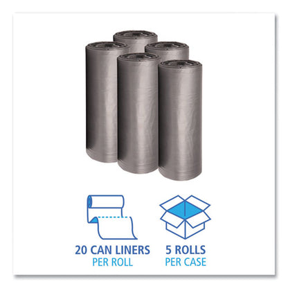 Boardwalk Low-Density Waste Can Liners, 56 gal, 1.1 mil, 43" x 47", Gray, 100-Carton H8647SGKR01