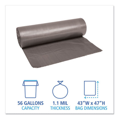 Boardwalk Low-Density Waste Can Liners, 56 gal, 1.1 mil, 43" x 47", Gray, 100-Carton H8647SGKR01