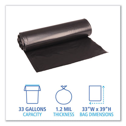 Boardwalk Low Density Repro Can Liners, 33 gal, 1.2 mil, 33" x 39", Black, 10 Bags-Roll, 10 Rolls-Carton BWK516