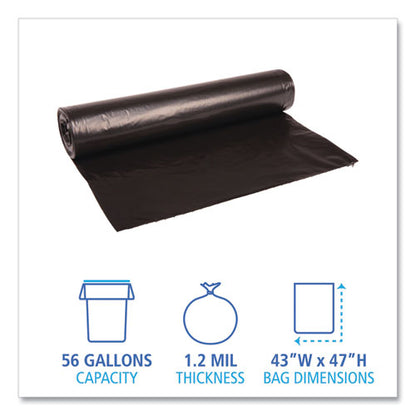 Boardwalk Low Density Repro Can Liners, 56 gal, 1.2 mil, 43" x 47", Black, 10 Bags-Roll, 10 Rolls-Carton BWK518