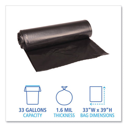 Boardwalk Low Density Repro Can Liners, 33 gal, 1.6 mil, 33" x 39", Black, 10 Bags-Roll, 10 Rolls-Carton BWK520