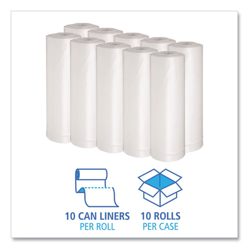 Boardwalk Low Density Repro Can Liners, 60 gal, 1.75 mil, 38" x 58", Clear, 10 Bags-Roll, 10 Rolls-Carton BWK538