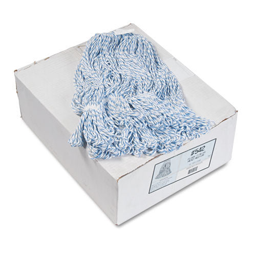 Boardwalk Mop Head, Floor Finish, Narrow, Rayon-Polyester, Medium, White-Blue, 12-Carton BWK542CT