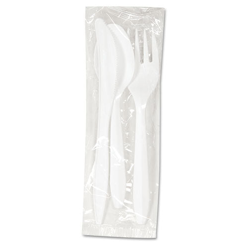 Boardwalk Three-Piece Cutlery Kit, Fork-Knife-Teaspoon, Polypropylene, White, 250-Carton BWKCOMBOKIT