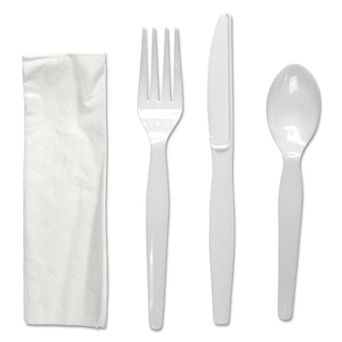 Boardwalk Four-Piece Cutlery Kit, Fork-Knife-Napkin-Teaspoon, Heavyweight, White, 250-Carton BWKFKTNHWPSWH