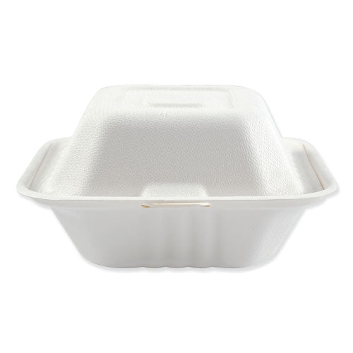 Boardwalk Bagasse Food Containers, Hinged-Lid, 1-Compartment 6 x 6 x 3.19, White, 125-Sleeve, 4 Sleeves-Carton HL-66BW