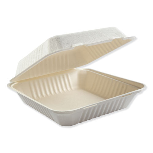 Boardwalk Bagasse Food Containers, Hinged-Lid, 1-Compartment 9 x 9 x 3.19, White, 100-Sleeve, 2 Sleeves-Carton HL-91BW