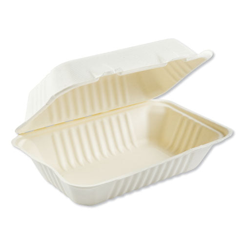 Boardwalk Bagasse Food Containers, Hinged-Lid, 1-Compartment 9 x 6 x 3.19, White, 125-Sleeve, 2 Sleeves-Carton HL-96BW