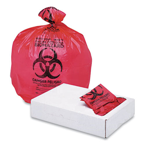 Boardwalk Linear Low Density Health Care Trash Can Liners, 16 gal, 1.3 mil, 24 x 32, Red, 250-Carton A4832PRK
