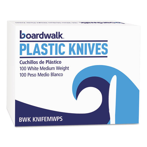 Boardwalk Mediumweight Polystyrene Cutlery, Knife, White, 100-Box BWK KNIFEMWPS