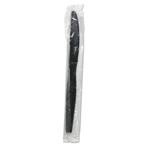 Boardwalk Heavyweight Wrapped Polystyrene Cutlery, Knife, Black, 1,000-Carton BWKKNIHWPSBIW